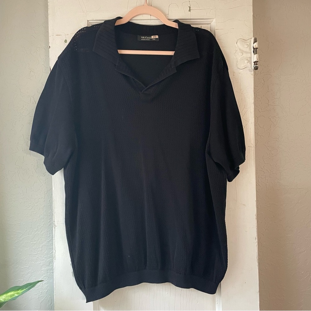 St. Croix Luxury Knit Sweater Shirt‎ Black Short Sleeve Polo XXL